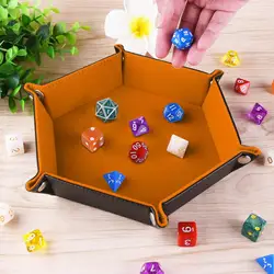 1 pc dice tray PU leather dice folding hexagonal tray dice holder for dice games such as RPG, DND and other table games