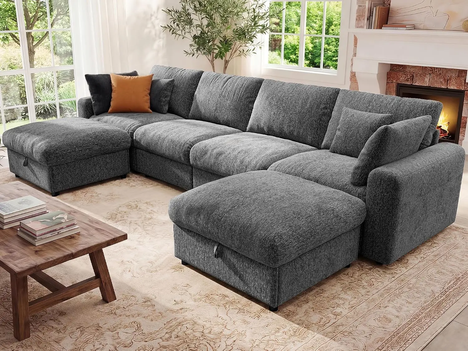 Oversized Cloud Modular Sectional Sofa with Deep Seat, U Shaped Couch with Storage Ottoman for Living Room, Customized