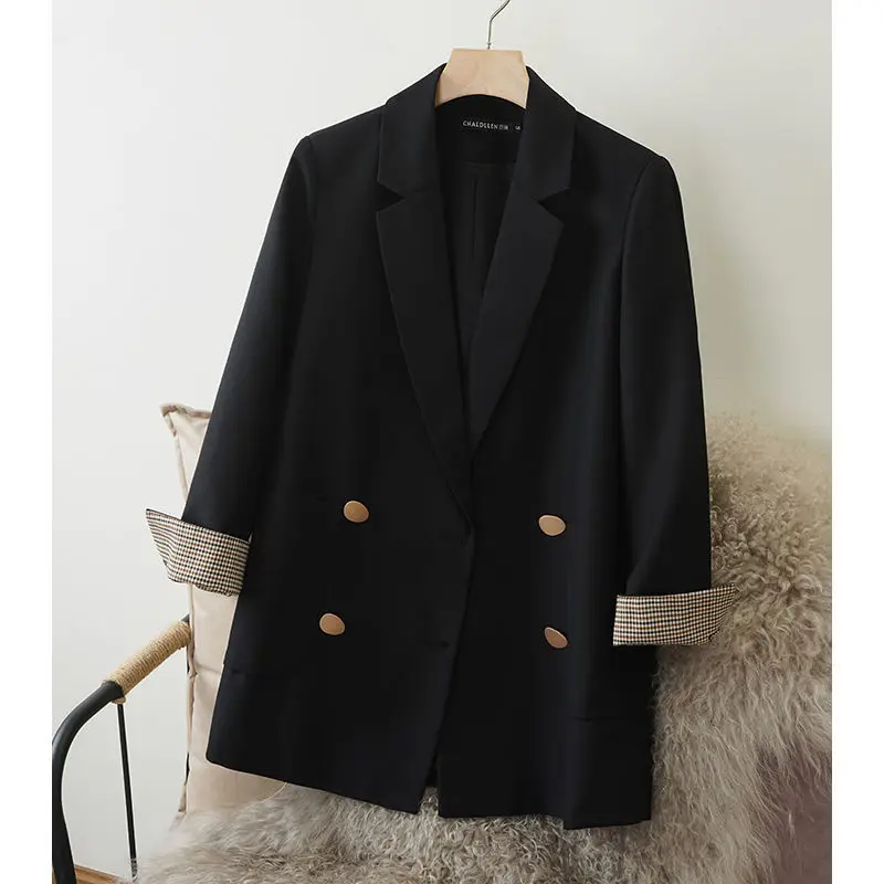 

Double Breasted Black Blazer Jacket for Women's Haute Couture Spring and Autumn New Loose Fitting Korean Casual Small Blazer Top