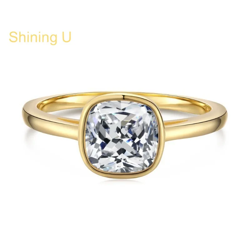 

Shining U S925 Silver 7*7mm Cushion High Carbon Diamond Gems Ring for Women Fine Jewelry Anniversary