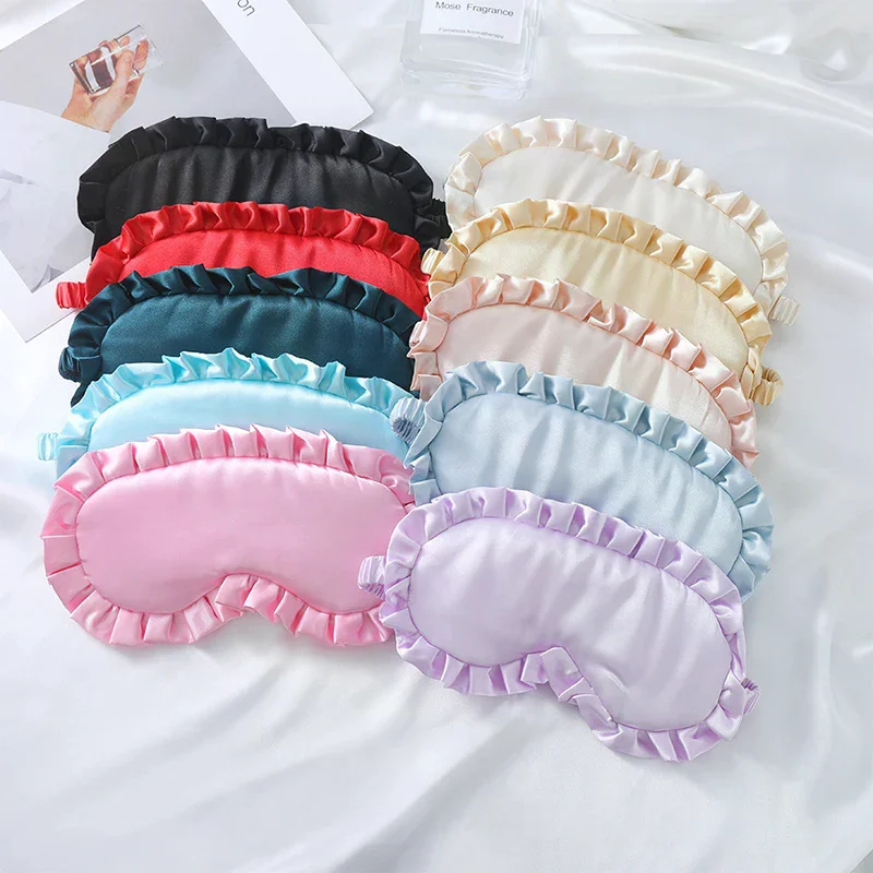 

Шелковая маска для сна с рюшами, защита глаз, путешествия, мягкие спальные затеняющие накладки на глаза, разноцветные патчи для глаз для женщин и мужчин