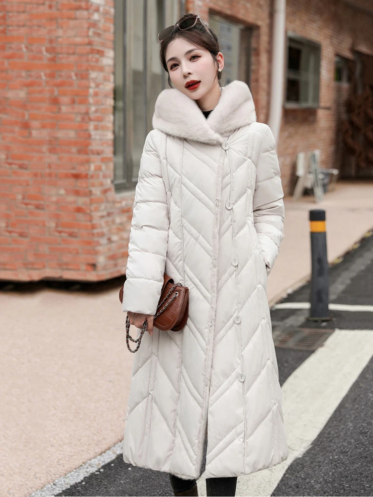 2024 Women Parkas Fashion Long Coat Hooded Winter Puffer Jacket Big Fur Collar Warm Cotton Padded Snow Coat Windproof Outwear