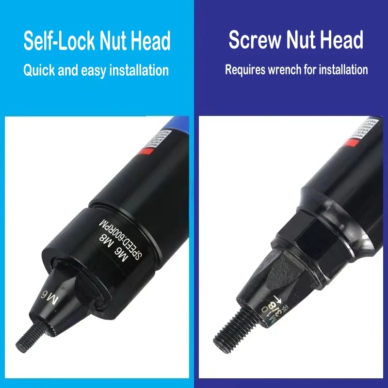 Air Pneumatic Rivet nut Gun Quick-Change Head Part Self-lock head M3 M4 M5 M6 M8 M10 M12 for Rivet Guns Tool Accessories