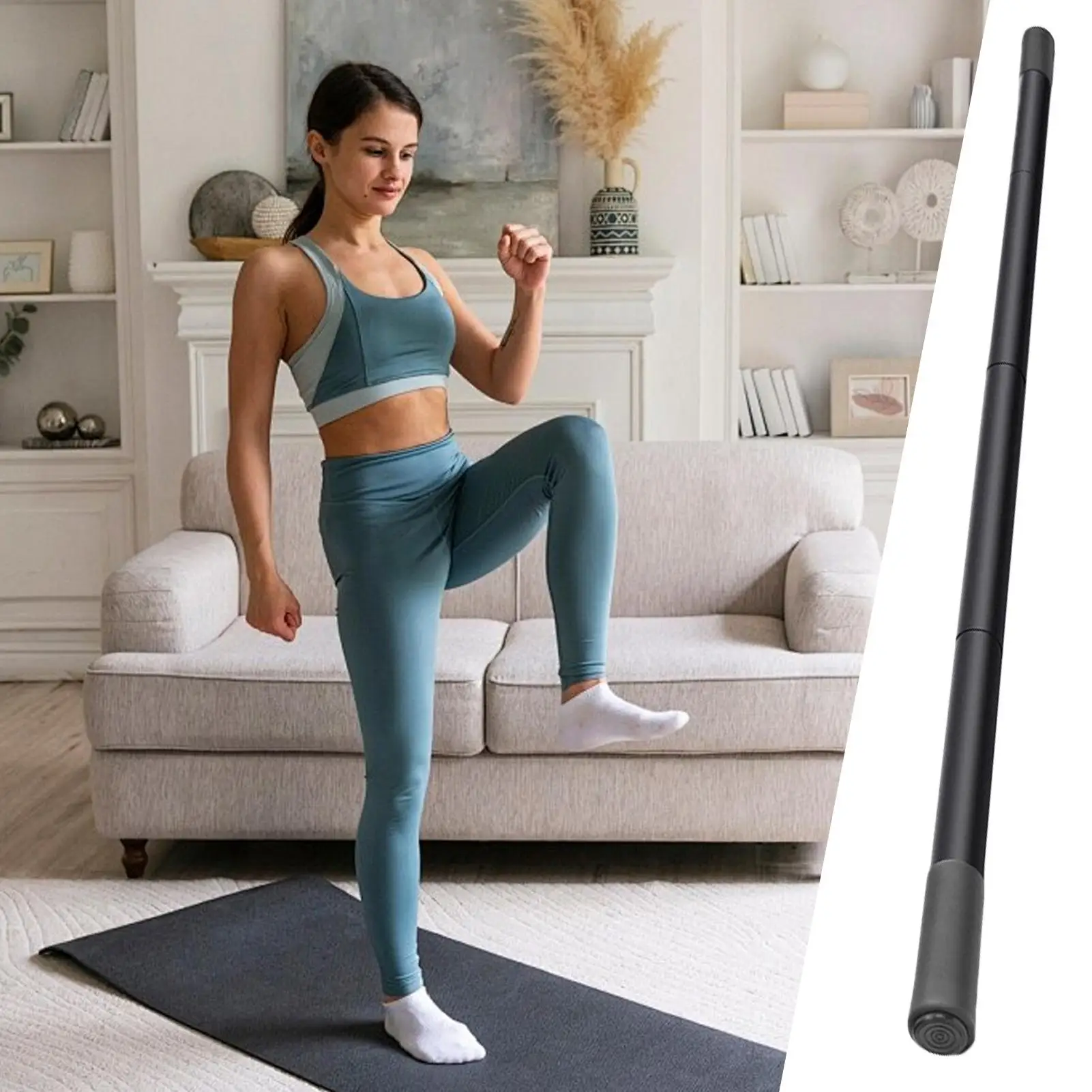 Stretch Stick 60 Inch Adjustable Fitness Pole Steel Pilates Stick With Foam Handle For Yoga Stretching Mobility Balance Training