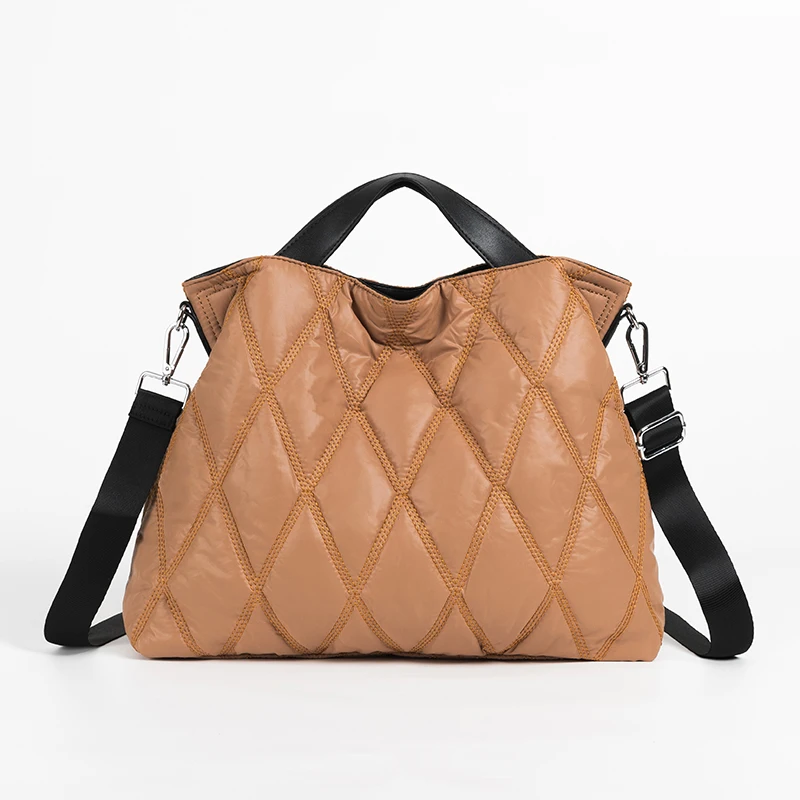 Bolso de mano informal acolchado de gran capacidad para mujer, bandolera de algodón, nailon, lujo