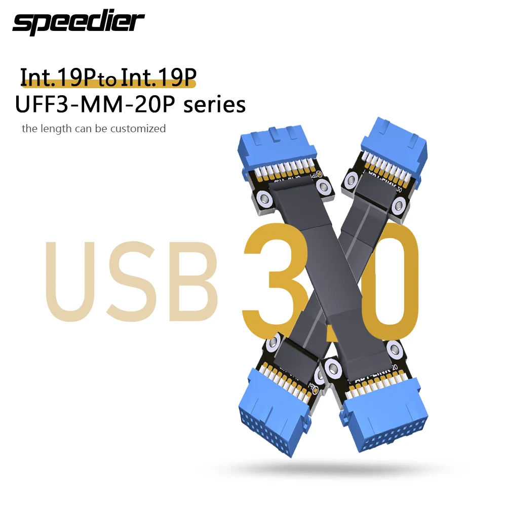

Double Angled USB 3.0 Internal Connector Extension Cable 5Gbps 19/20Pin Male to Male Int.19p Front Panel Flat Cable with Screws