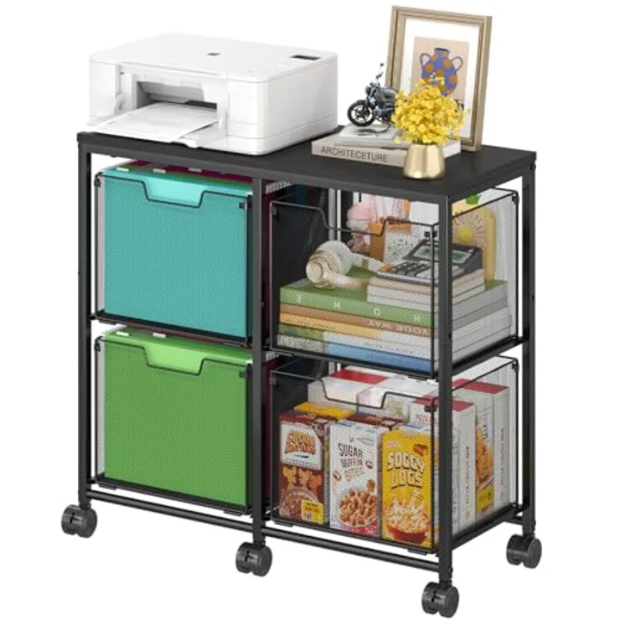 4 Drawer Lateral File Cabinet, Mobile Filing Cabinet, Printer Stand with Wheels Under Desk Storage Office Storage Cabinet Fits