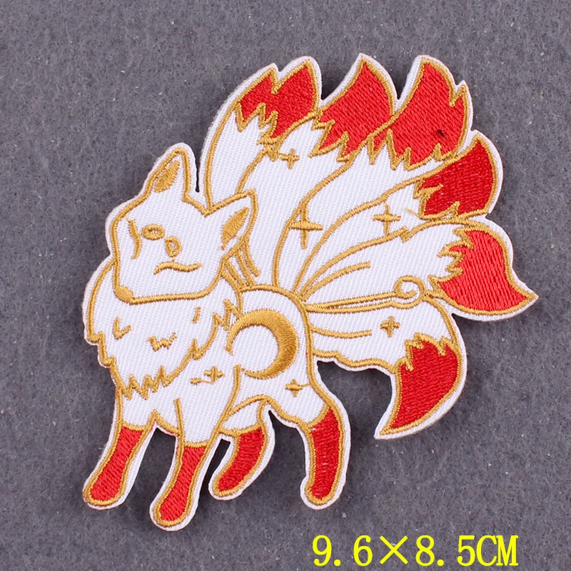 Embroidered Patch Anime Fox Patches On Clothes Stripes DIY AKIRA Badges On Backpack Cartoon Hook Loop Patches For Clothing Decor