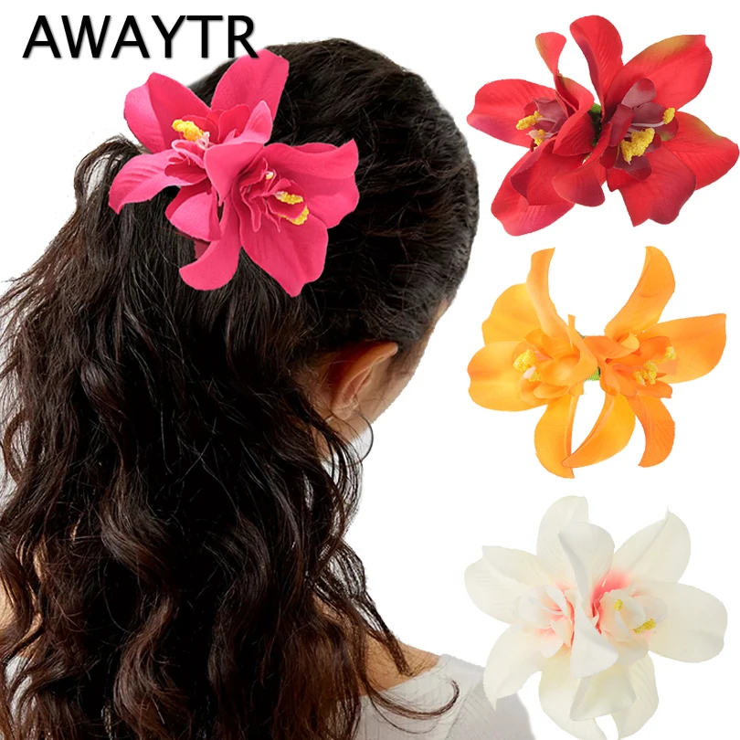 AWAYTR Elegant Bohemian Flower Small Hair Clips Faux Flower Side Pins Hairpin Vacation Beach Hair Accessories for Women