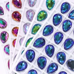 2holes 10x14mm 13x18mm New Glitter Teardrop Crystal sew on Rhinestones Glass Sew On Stones For Needlework Diy Shoes Clothes