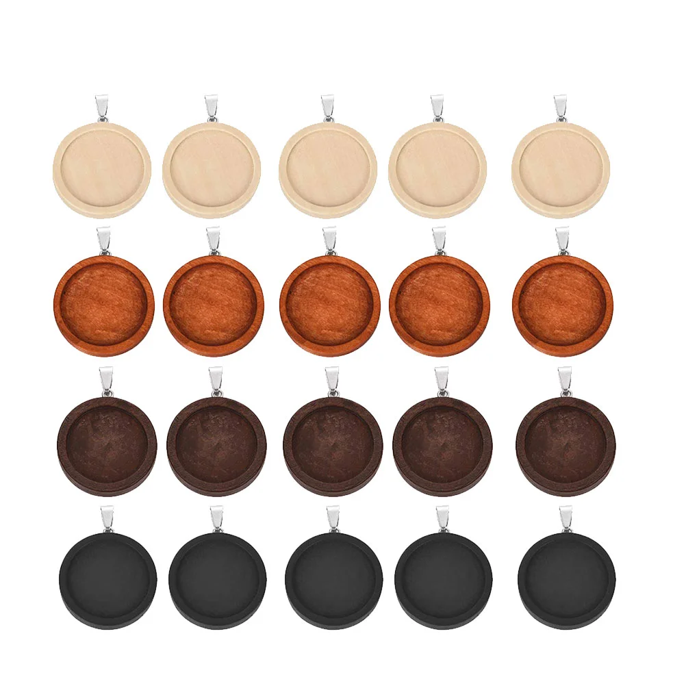 20 Pcs Blank Pendant Trays Bezel Blanks Wooden Necklace Jewelry DIY Stone Accessories Girl