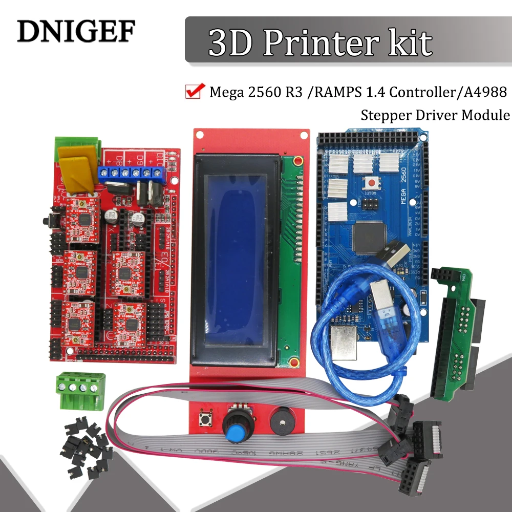 1PCS Mega 2560 R3 for Arduino + 1pcs RAMPS 1.4 Controller + 5pcs A4988 Stepper Driver Module 3D Printer kit Reprap MendelPrusa