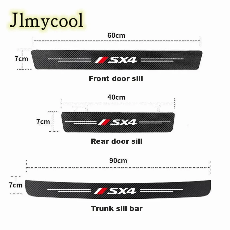 For SX4 Letter Logo Carbon Fiber Pattern Car Door Sill Threshold Cill Sticker Paster Auto Car Rear Trunk Door Sill Sticker
