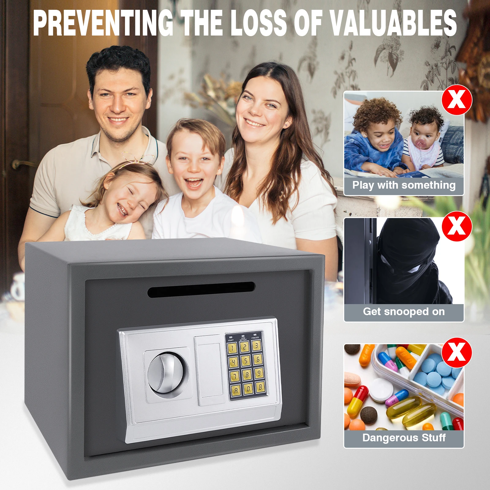 16L تخزين المنزل صندوق الأمان الآمن الصلب صندوق الأمان عملة فارغة صندوق الودائع مع مخزن المفاتيح وثيقة المجوهرات النقدية