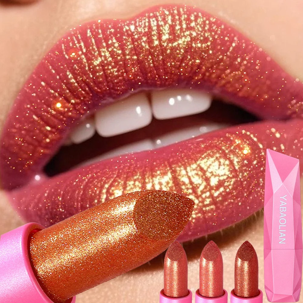 Pintalabios dorado con arena movediza, 6 colores, brillo fino, hidratante, sedoso, sirena, duraturo, resistente al agua, maquillaje de labios