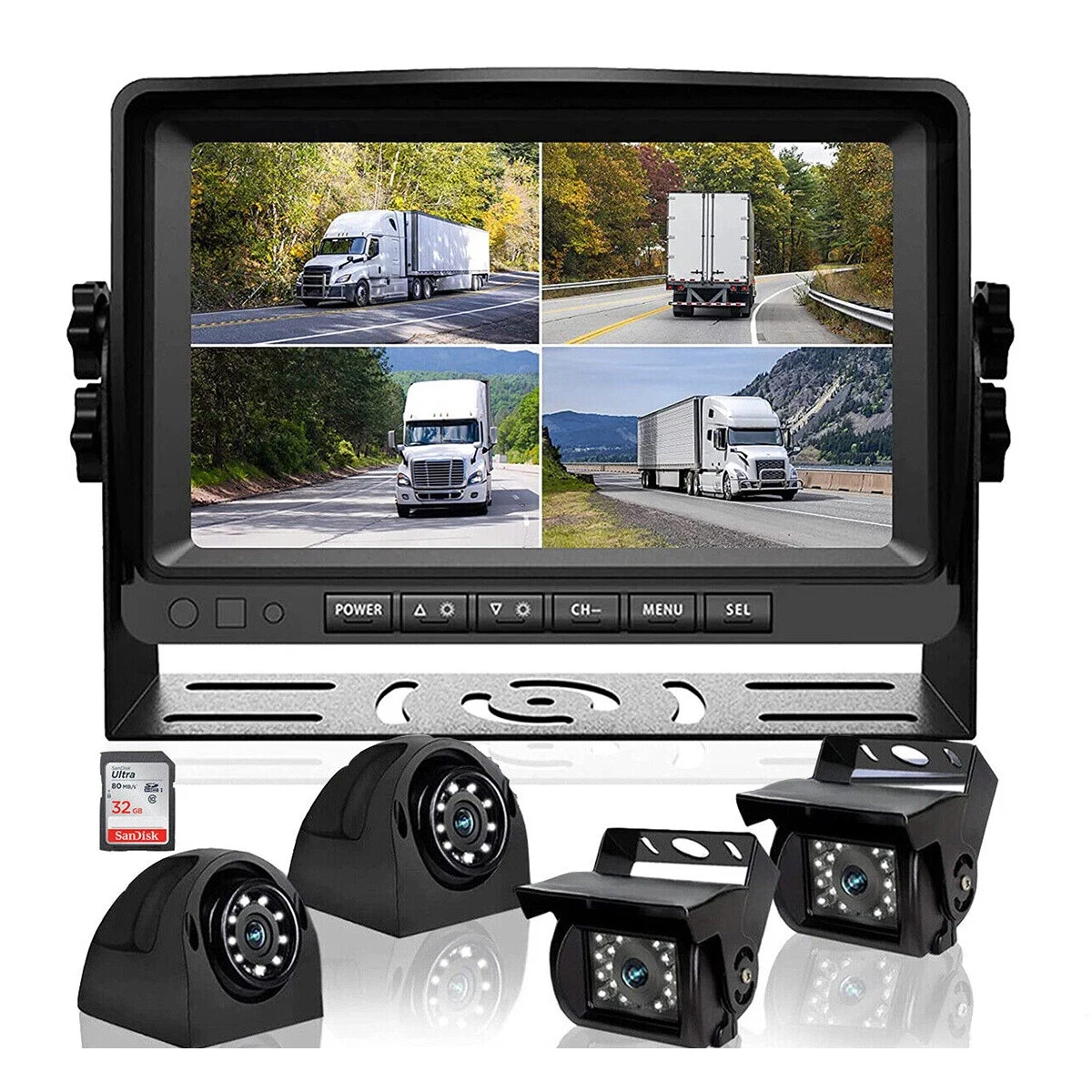 7 Inch AHD Truck Backup Camera Waterproof Night Vision 4CH DVR Monitor Real Time Recording For Bus Trailer RV