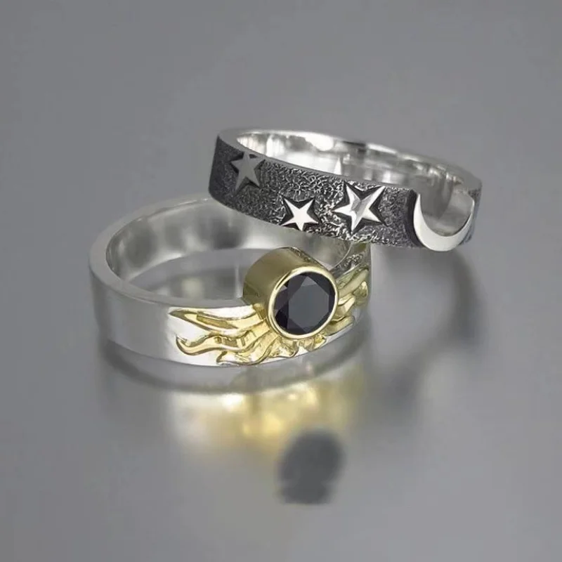 2025 Gothic Style Sun Moon Women's Ring Set Creative Design Fashion Party Holiday Jewelry Best Gift Accessories For Girls