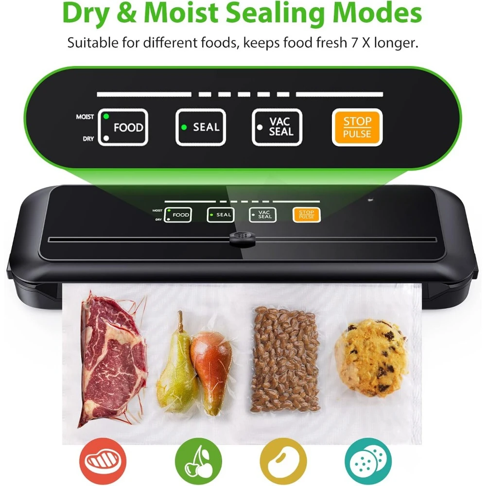 Vacuum Sealer Machine, 90Kpa Built-in Cutter Starter Kit, Dry & Moist Food Preservation Pulse Mode, Automatic Vacuum Food Sealer