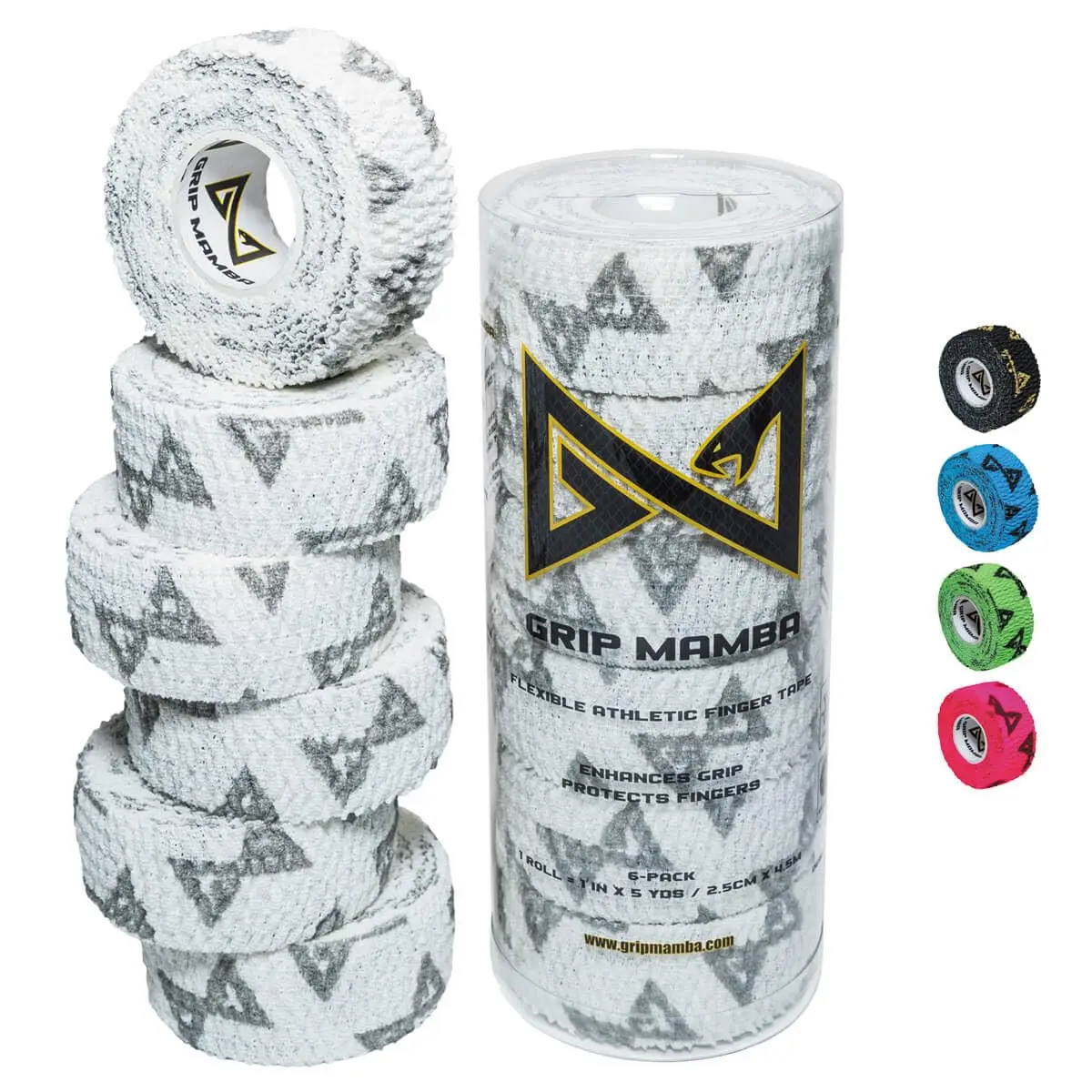 Grip Mamba Elastic Athletic Finger Tape, 1”Wide w/Premium Adhesive, Protects Hand Thumb Fingers Enhances Grip, Sleeve Blister Wr