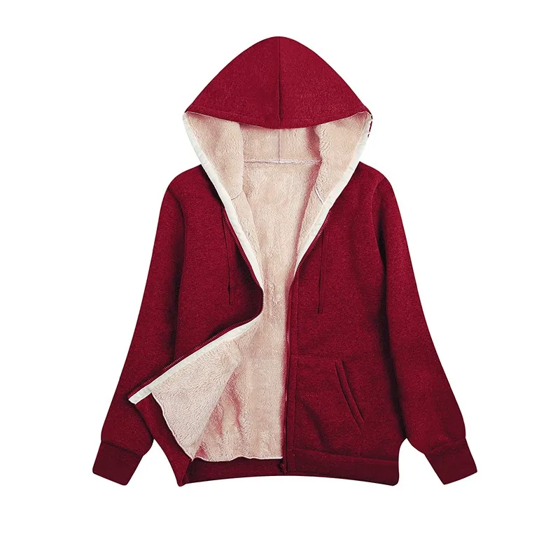 Women's And Women's Winter Clothing Sale Zip-Up Hoodie Loose Fit Long Sleeve Fleece Lined Solid Color Full Zip Pocket Casual view 4