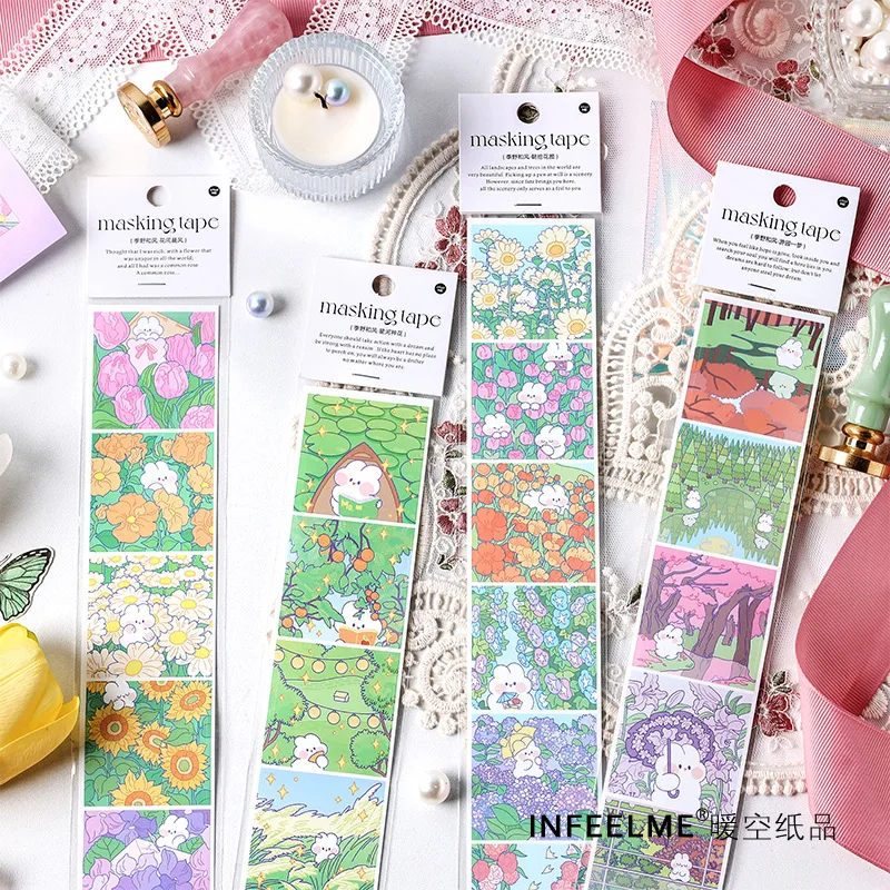 1pc/pack Self-adhesive Strip Tape Season Wind Series Cute Washi Paper DIY Decorative Stickers