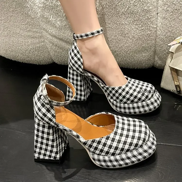 

Vintage High Heels Mary Jane Shoes 2025 Women Patent Leather Platform Pumps Woman Elegant Solid Office Heels Thick-Heeled Shoes