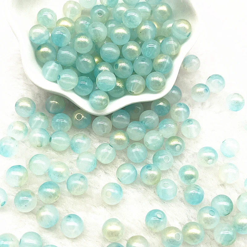 50pcs 8mm Double Color Jelly Result Round Acrylic Beads Loose Spacer Beads Pattern for Jewelry Making DIY Bracelet Necklace