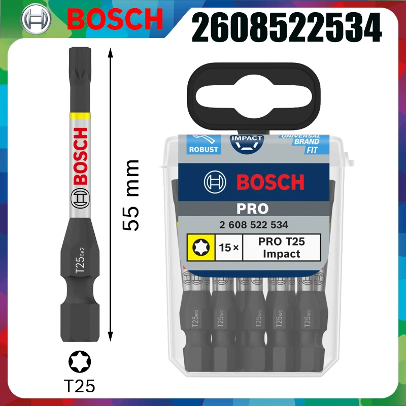 BOSCH PRO PZ2 Impact Screwdriver Bits 55mm 15pcs 1/4