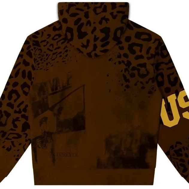 VALE FOREVER Leopard Patchwork Loose Hooded Zip Sweatshirt, Vintage Print Casual Jacket for Men & Women