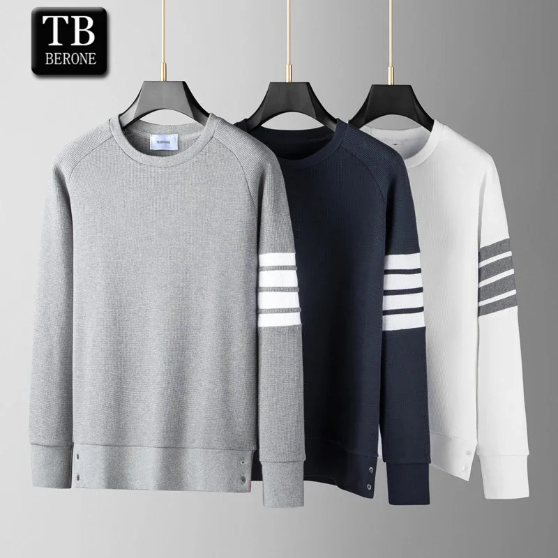 

TB BERONE Men's Sweater Autumn Trend Four-bar Striped Thom Brand Long-sleeved Pullover Top Couple Wear Trendy Cotton Casual