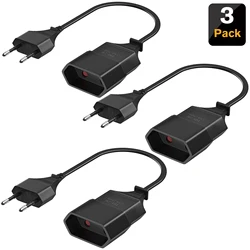 3 Pack Male Plug To Female Socket Power Extension Cord For PC Computer 0.2m Euro 2Prong Plug EU Extension Cable Black White