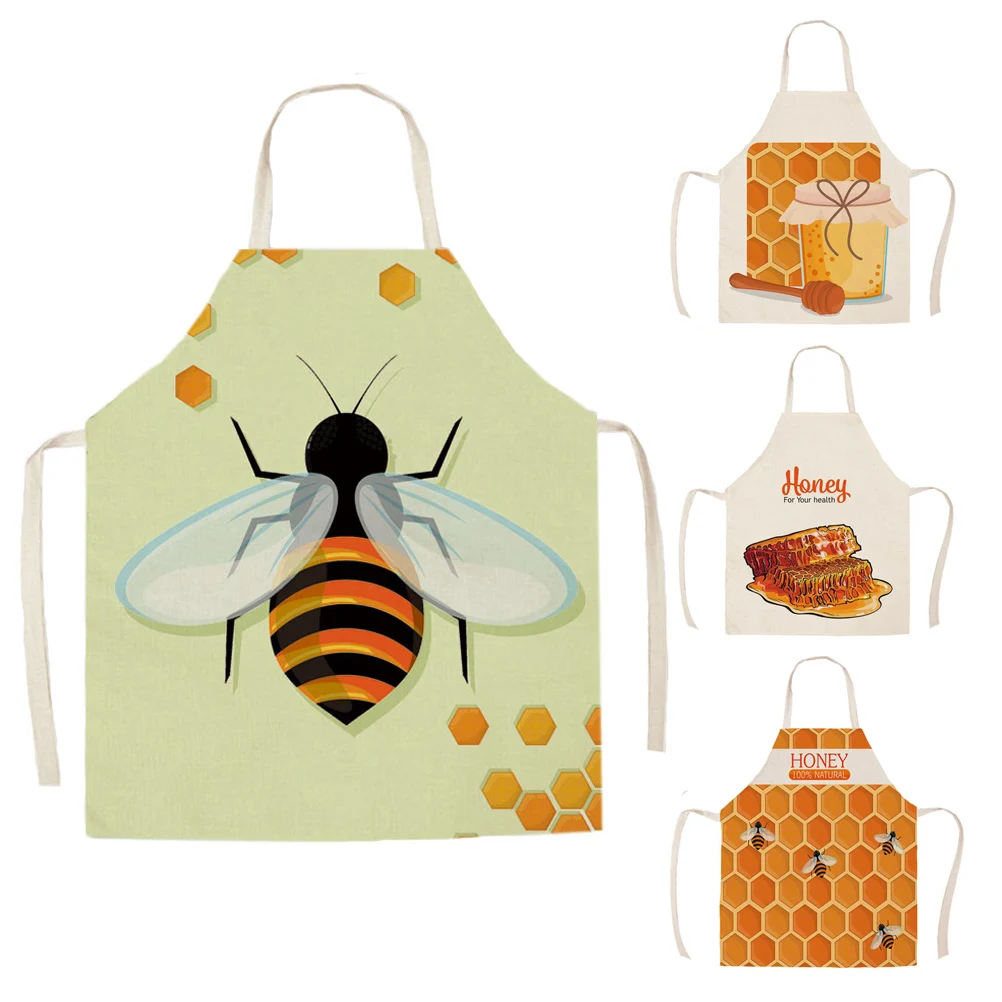 

1 Pcs Kitchen Natural Honey Moon Bee Apron Sleeveless Cotton Linen Aprons for Men Women Home Cleaning Tools