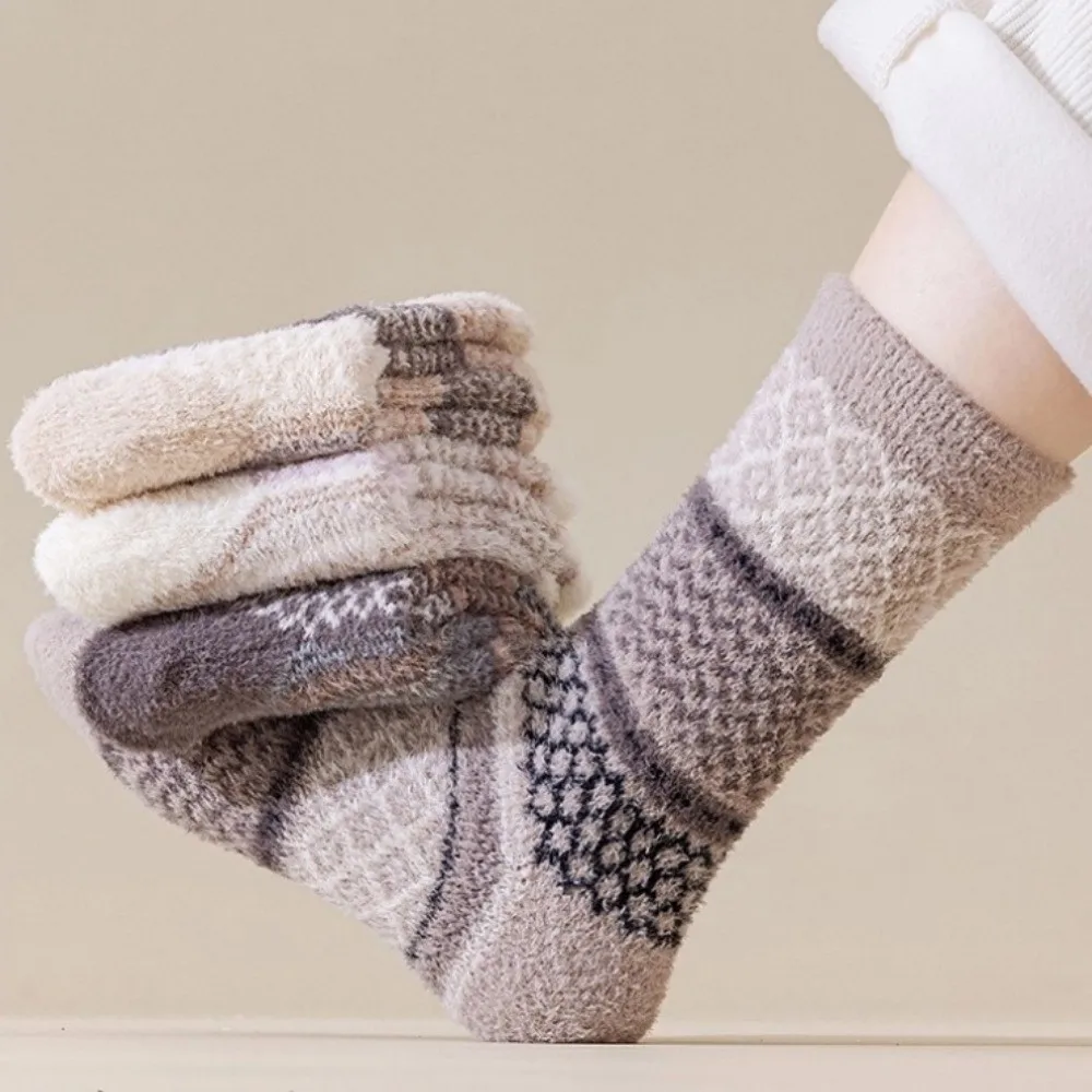 

Fashion Autumn Winter Coral Fleece Socks Thicken Warm Sleep Socks Half Fleece Soft Medium Tube Sock For Women Girls