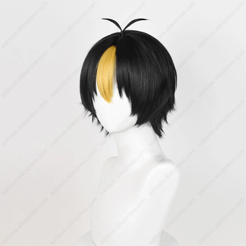 Anime Yuu Nishinoya peruka do Cosplay 30cm czarne pasemka złote peruki odporne na ciepło syntetyczne włosy