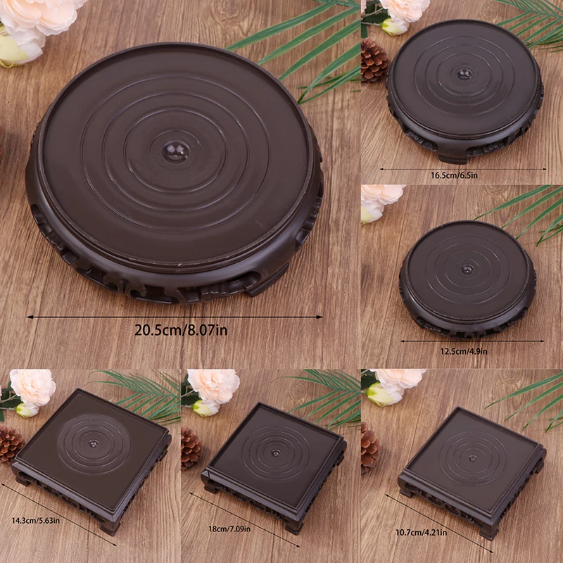 Deep Brown Carving Wooden Look Plastic Base Tray Flowerpot Holder Round Square Multi-Functional Teapot Vase Fish Tank Base