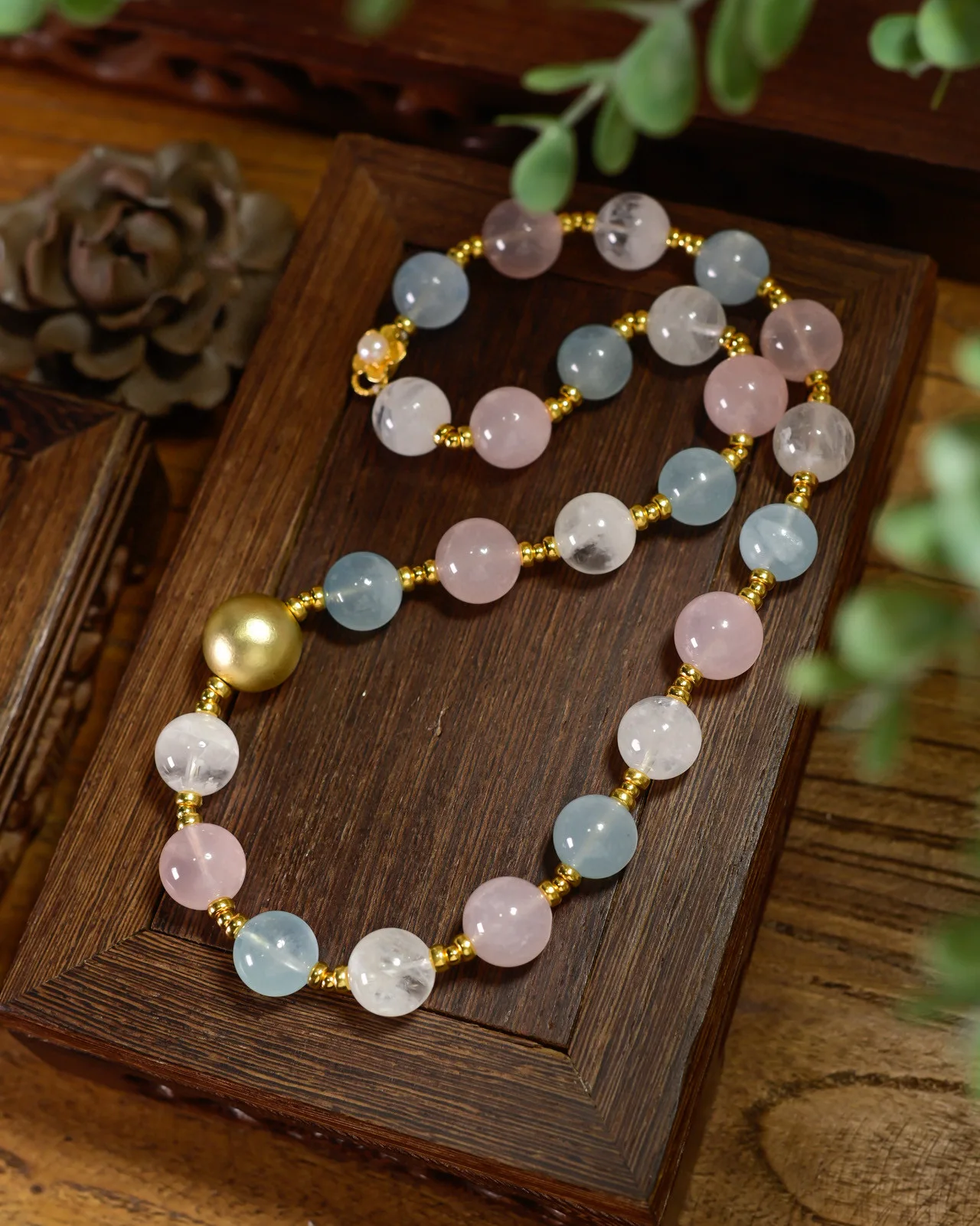 

925 Silver Natural Rose Quartz Necklace - Aquamarine White Phantom Quartz Choker, Dopamine Color Candy Gemstone Layered Pendant