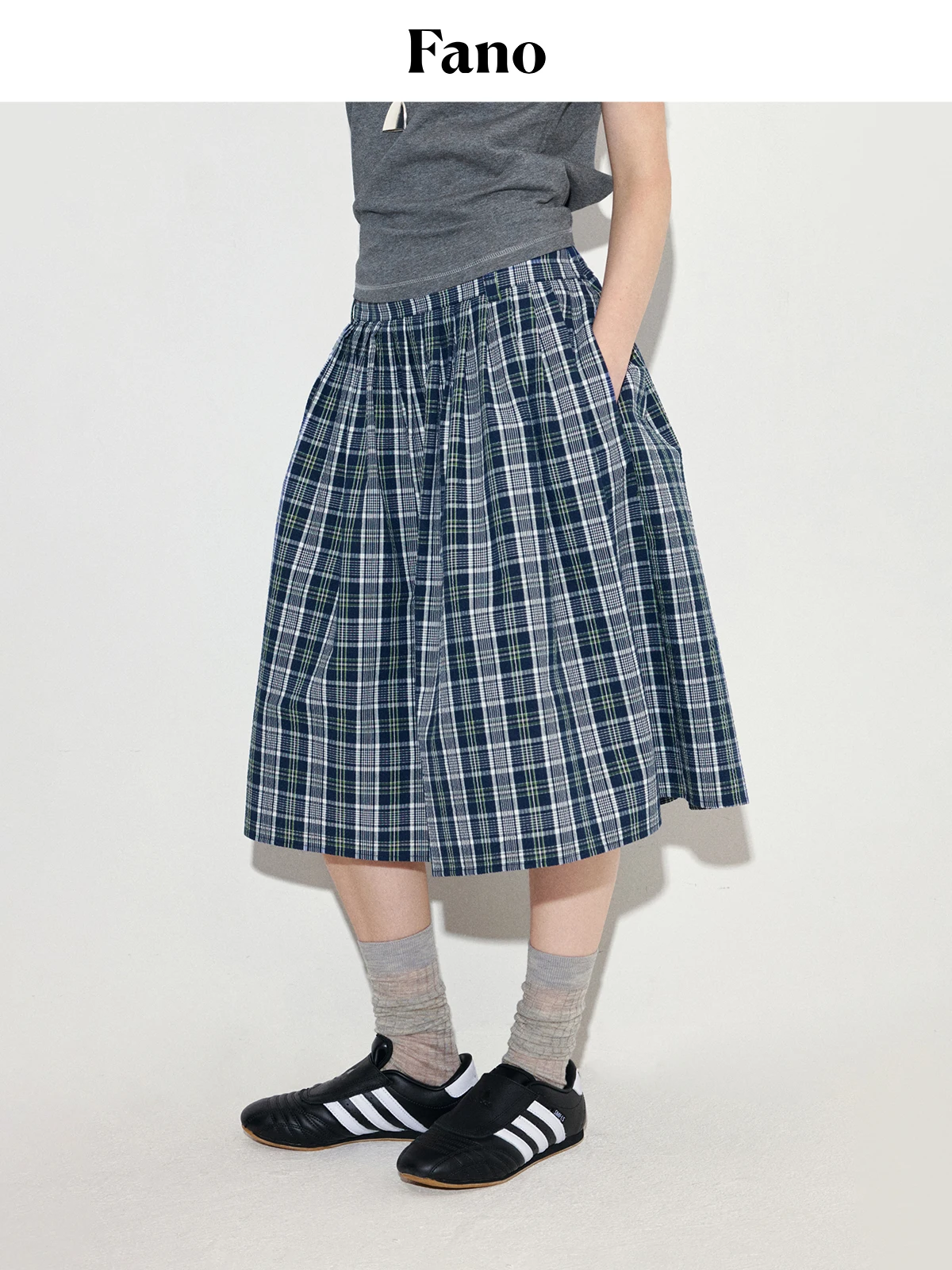 

Fano Casual Plaid f Skirt Women Summer 2026 New Loose Fit A-Line Skirt Korean Sle Polyester Cotton Blend Leisure Wear