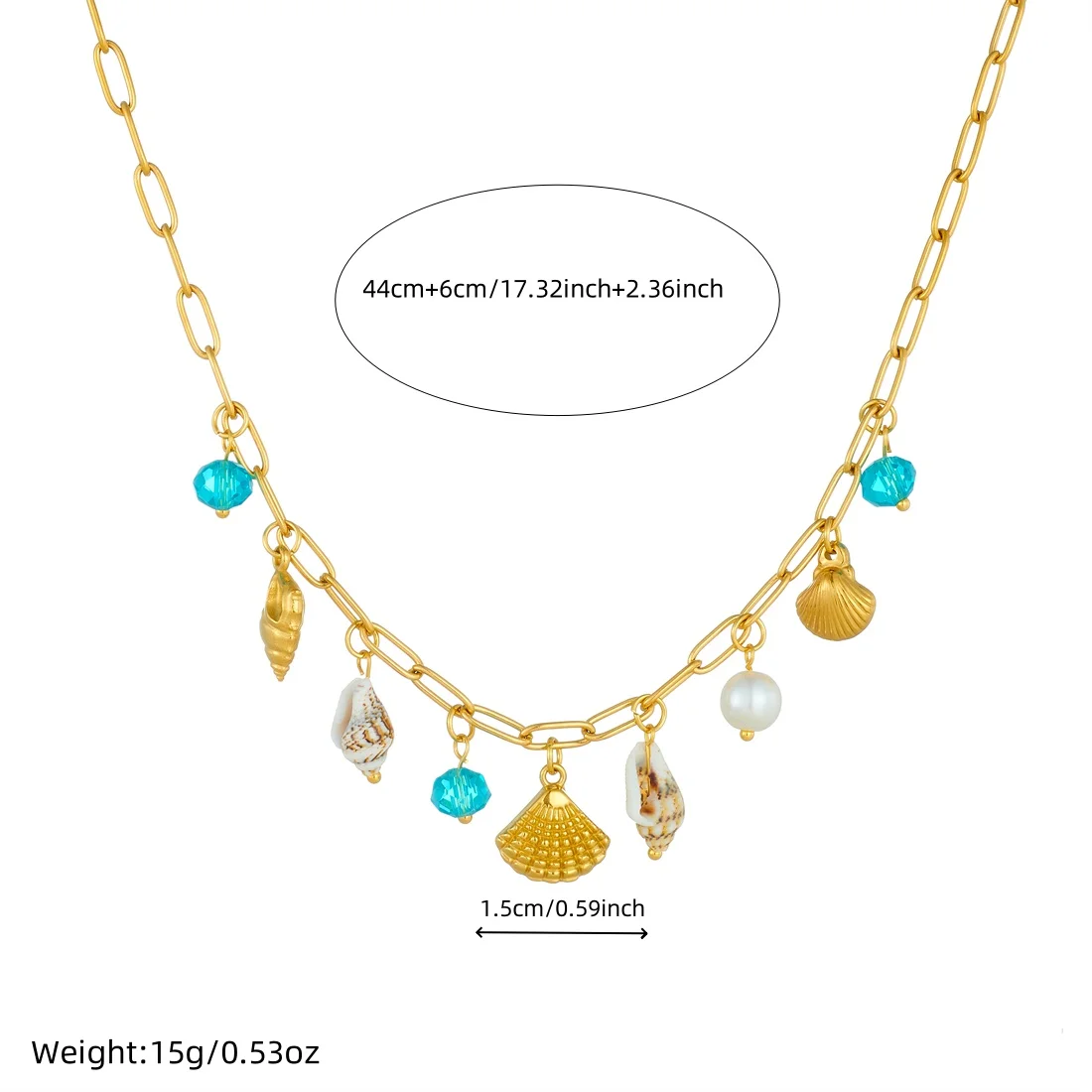 DIEYURO 316L الفولاذ المقاوم للصدأ الأزرق كريستال شل محارة اللؤلؤ قلادة قلادة المرأة موضة جديدة المحيط نمط سلسلة عنق مجوهرات