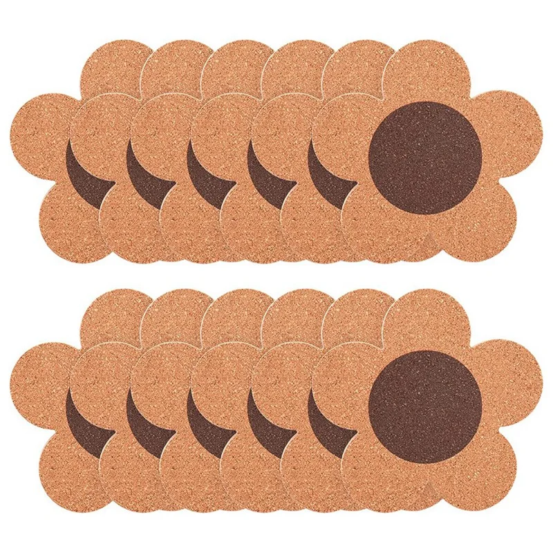 12 Pack 3/8 Inch Thick Cork Coasters, 4 Inch Flower Shape Absorbent Natural Cup Coasters Heat Resistant Coasters