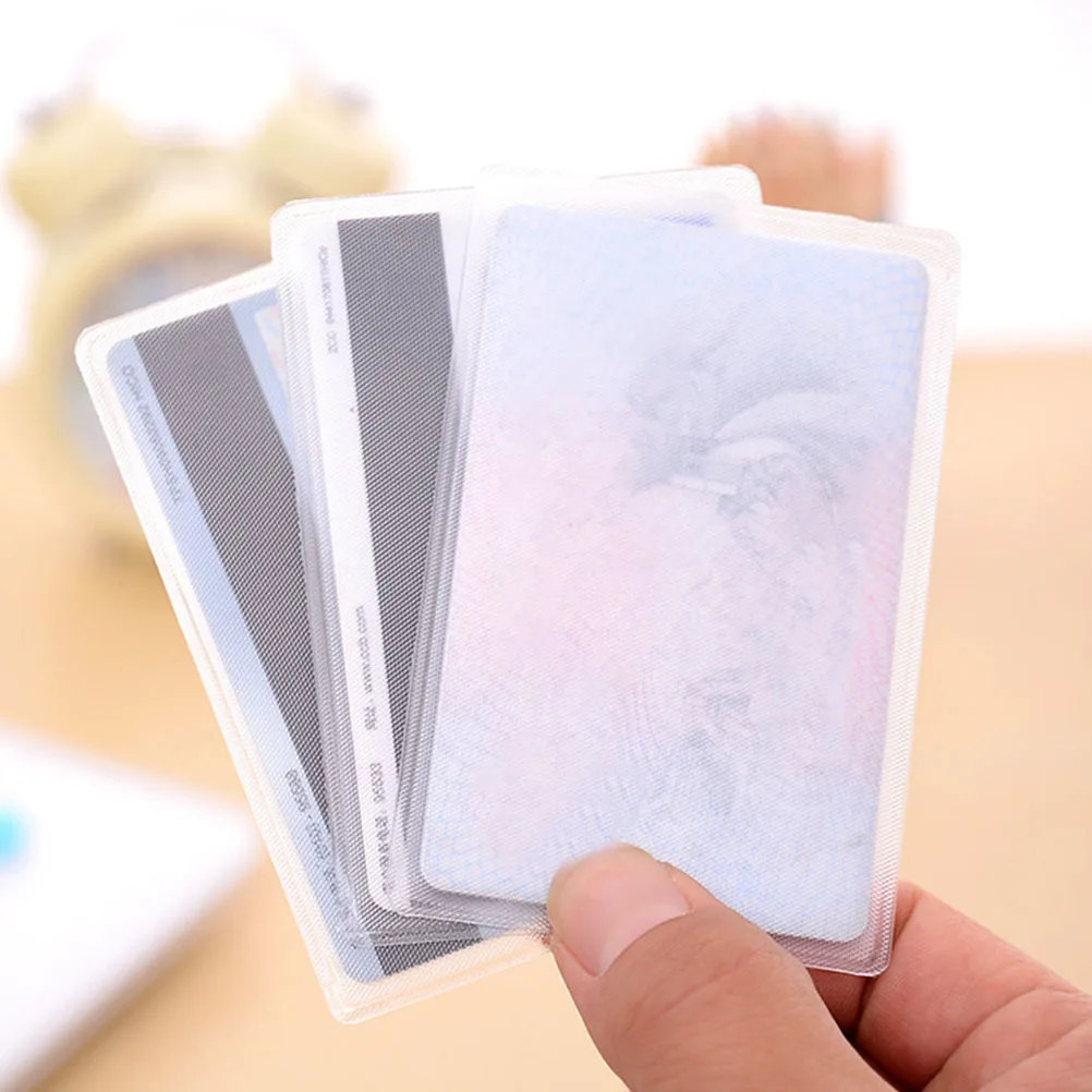 

Clear PVC Card Sleeves 100 Pcs Set for ID Credit Bank Cards Protection Anti Magnetic Key Holder Student Badge Cover White
