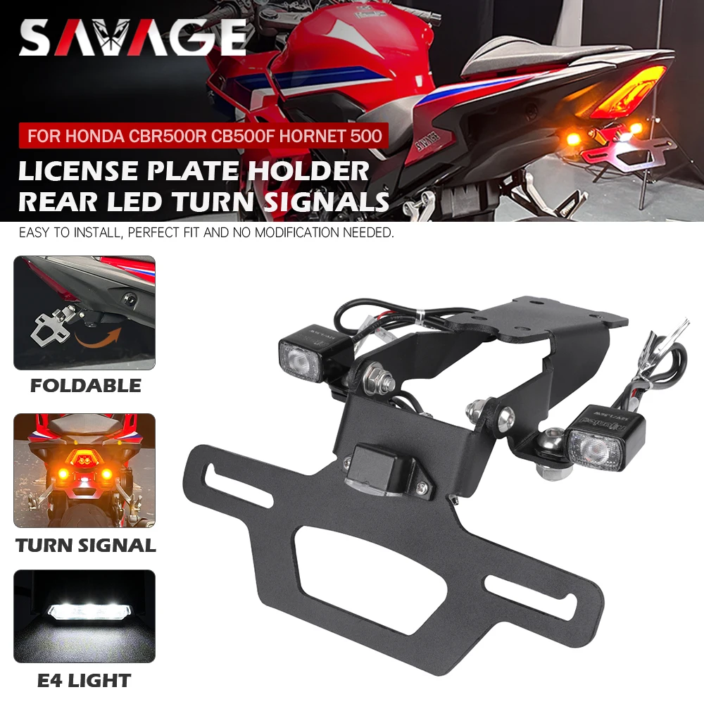 For CB500 Hornet 500 Motorcycle Folding License Plate Holder CBR500R CB500F Rear LED Turn Signal Fender Eliminator Tail Tidy