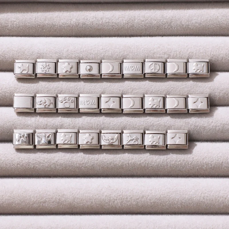 الزركون القلب القوس الكرز الصليب ستار القمر اللؤلؤ الصلب اللون الإيطالية سحر الروابط صالح 9 مللي متر الفولاذ المقاوم للصدأ سوار النساء DIY بها بنفسك صنع