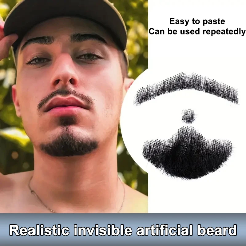 100% Human Hair Beard Black Brown Lace Mesh Beard Shallow Short Realistic Fake Moustache For Men Makeup Facial Hair Hand Made