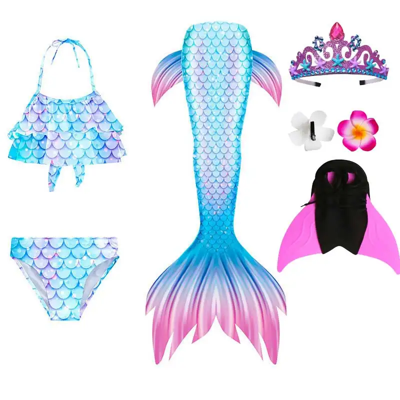 Swimming Mermaid Tail For Girls Kids Beach Dress Pool Swimming Suit With Monofin Hand Fin Mermaid Cosplay Anime Costume