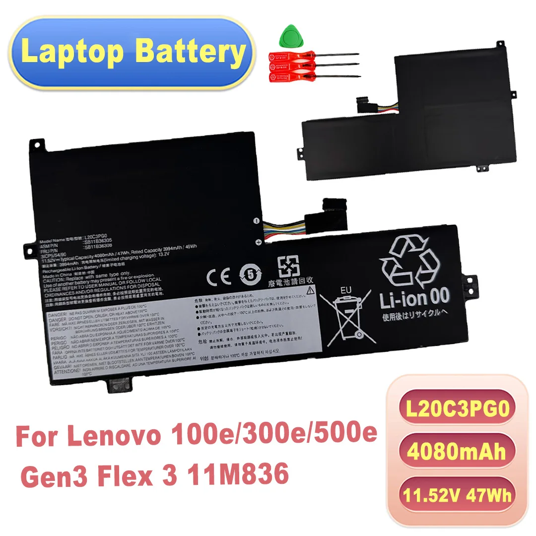 High Quality L20M3PG0 L20M3PG3 L20C3PG0 L20D3PG0 L20L3PG0 Laptop Battery 11.52V 47Wh 4080mAh for Lenovo 100e/300e/500e Gen3