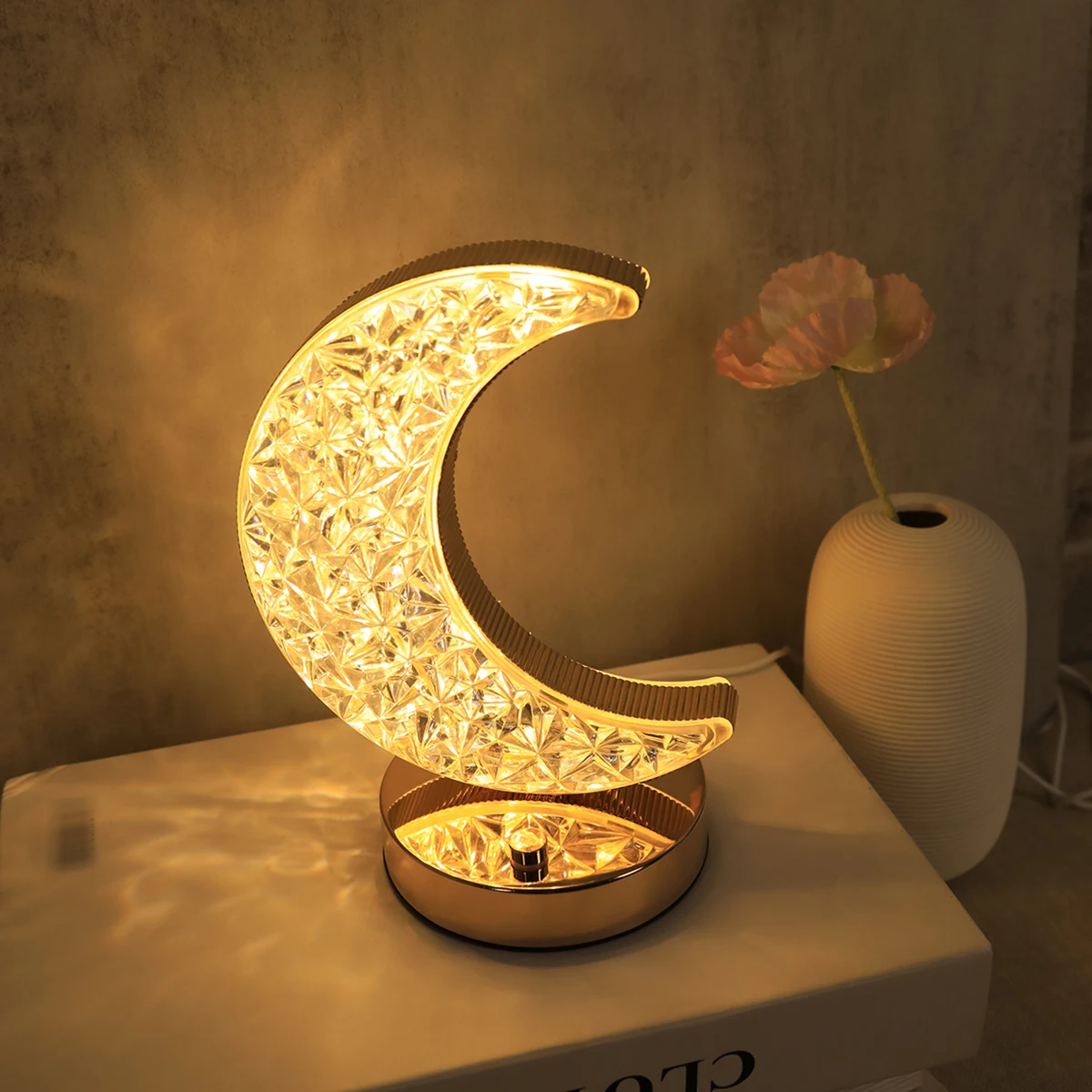 Moon Desk Lamp, Touch Controlled Three Color Gift Desk Lamp, Bedroom Bedside Decorative Atmosphere Desk Lamp