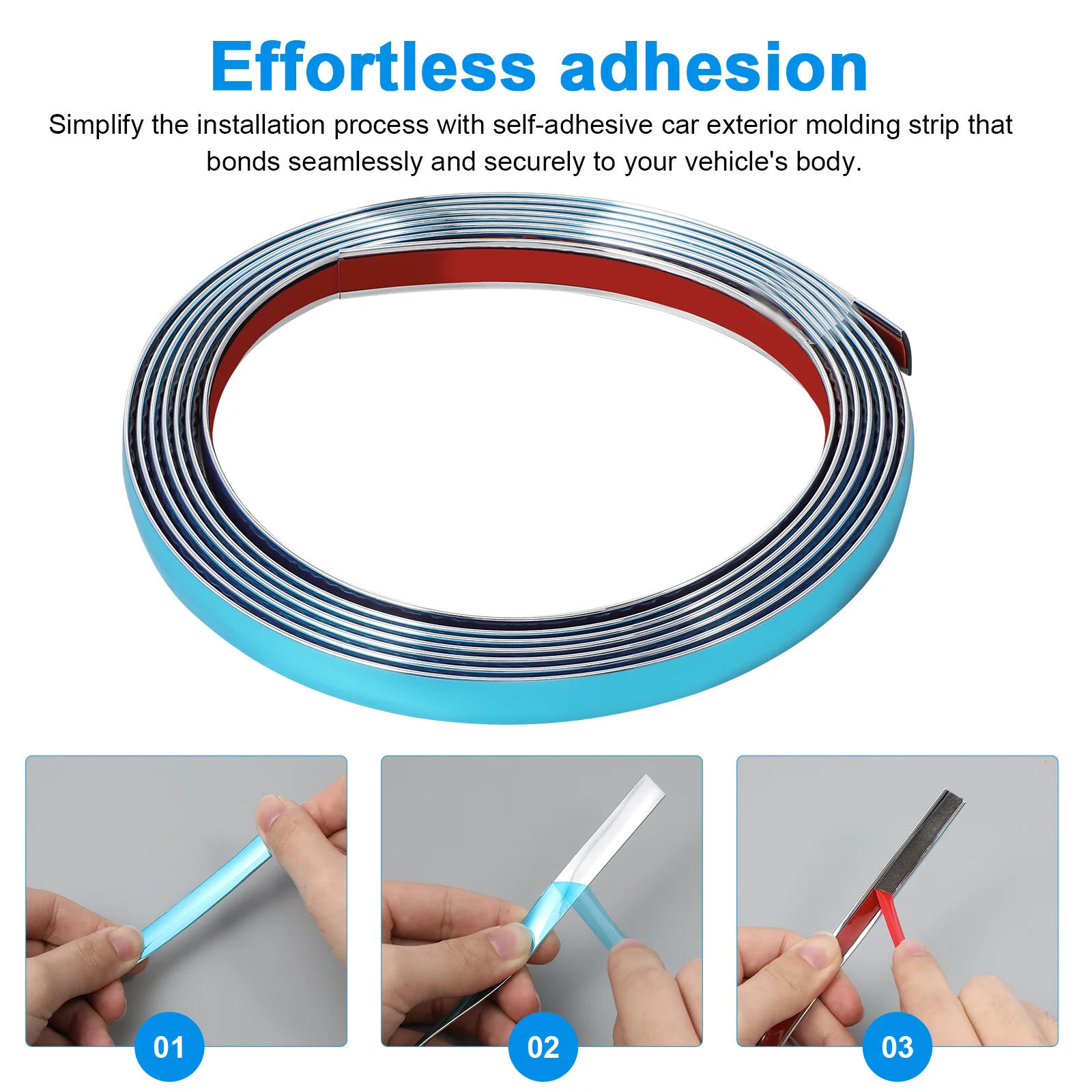 

2 Rolls Chrome Plated Car Exterior Molding Strip Adhesive Door Edge Guard Bumper Protector Car Body Scratch Resistant Decorative