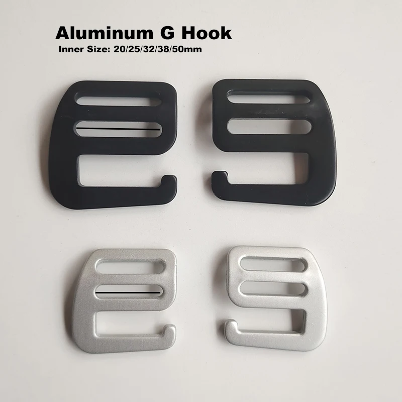 2Pcs 20/25/38/50mm Aluminum G Hook Buckles Metal Curved Tri-Gilde Slider Adjust Buckle for Backpack Bags Hardware Strap Clasp
