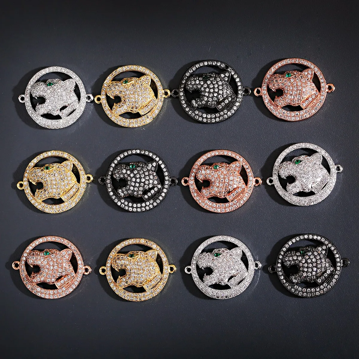 Brass Inlaid Zirconium Leopard Head Beads DIY For Making Bracelet Necklace Jewelry Accessories