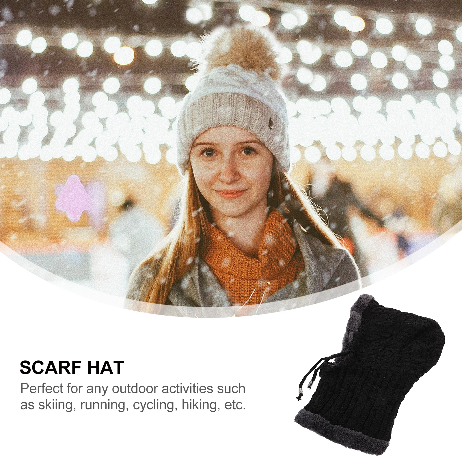 

Fleece Knitted Hat Warm Hooded Scarf Hats for Women Men Black Yarn Neck Hoodies Size Fits Most Winter Outdoor